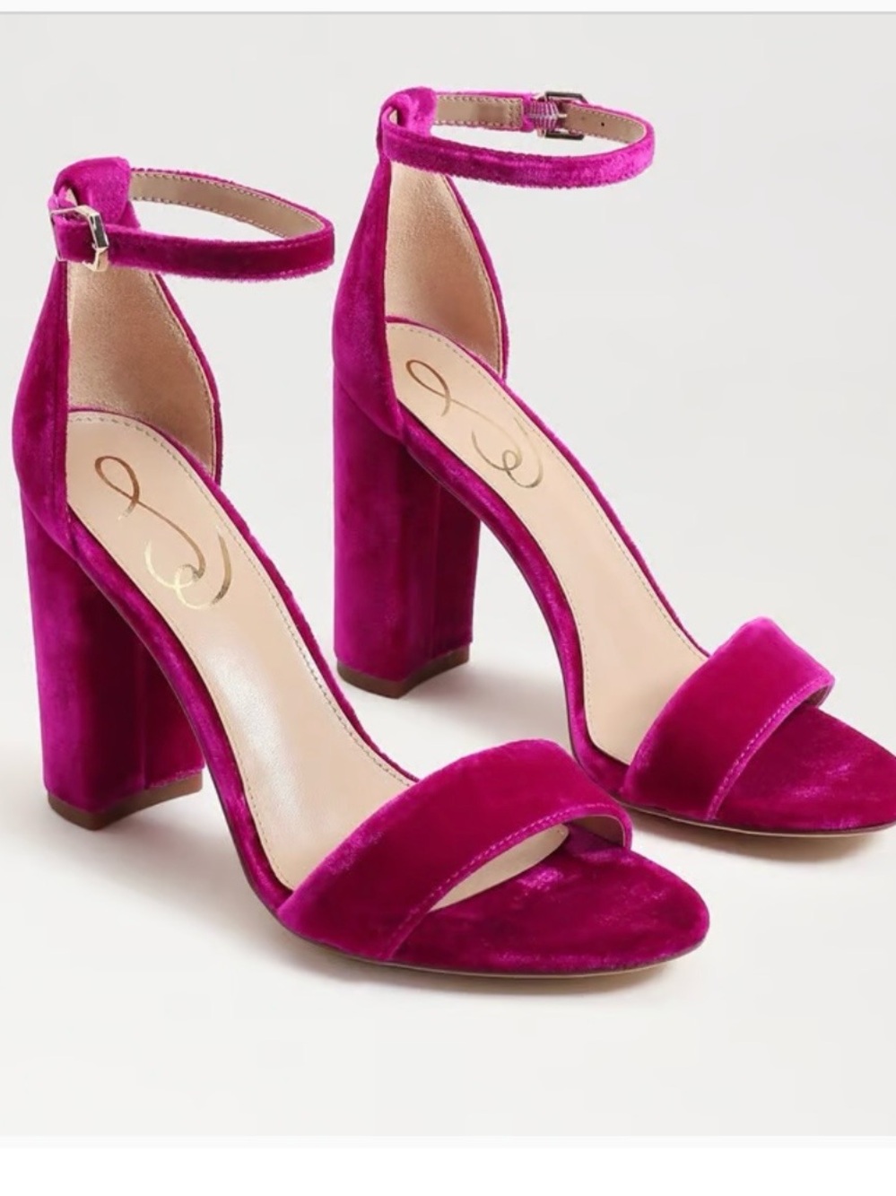 Sam Edelman Fuchsia Velvet Ankle-Strap Block Heels